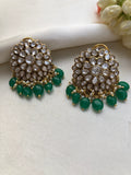 Kundan moissanite earrings with green beads-Earrings-PL-House of Taamara