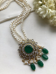 Kundan moissanite pendant with pearls-Silver Neckpiece-PL-House of Taamara