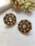 Kundan & moissanite round earrings with pearls around-Earrings-PL-House of Taamara