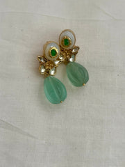 Kundan & mother of pearl studs with jade bead hangings-Earrings-CI-House of Taamara