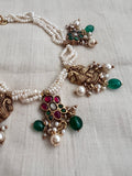 Kundan motifs and peacock nakash with antique pearls-Silver Neckpiece-PL-House of Taamara
