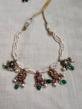 Kundan motifs and peacock nakash with antique pearls-Silver Neckpiece-PL-House of Taamara