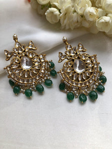 Kundan peacock earrings with Green onyx drops-Earrings-PL-House of Taamara