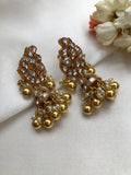 Kundan peacock jhumkas with pearls & gold gundus bunch-Earrings-PL-House of Taamara