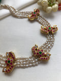 Kundan peacock with antique oval pearls necklace-Silver Neckpiece-PL-House of Taamara