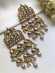 Kundan peacock with pearls long hangings-Earrings-PL-House of Taamara