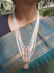 Kundan pendant with Pearls layer necklace-Silver Neckpiece-PL-House of Taamara