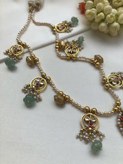 Kundan pendant with antique pieces with Swarovski pearls-Silver Neckpiece-PL-House of Taamara