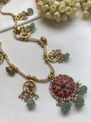 Kundan pendant with antique pieces with Swarovski pearls-Silver Neckpiece-PL-House of Taamara