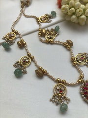 Kundan pendant with antique pieces with Swarovski pearls-Silver Neckpiece-PL-House of Taamara