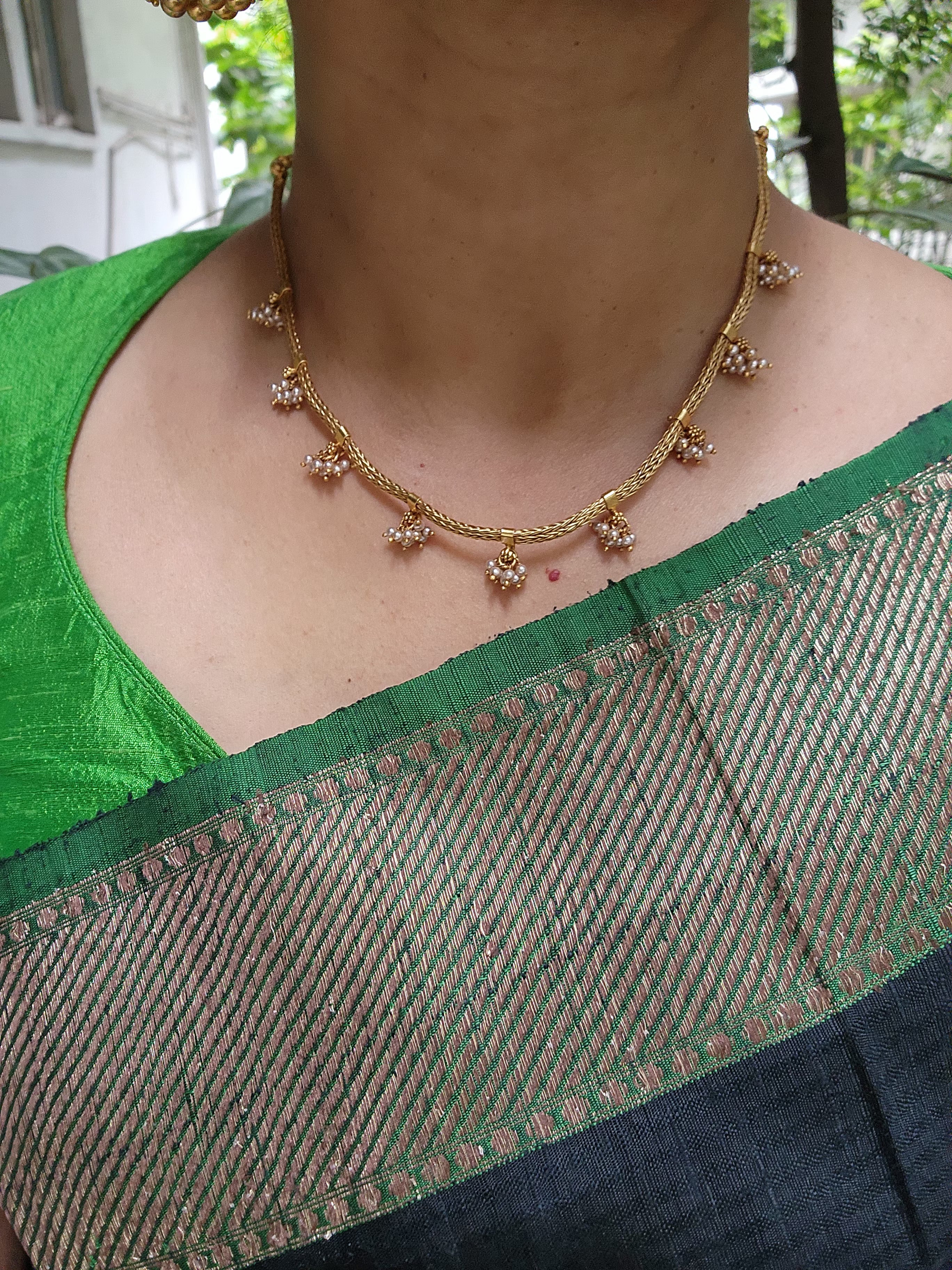 Tussi chain with pearls bunch-Silver Neckpiece-PL-House of Taamara