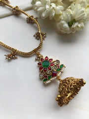 Kundan pendant with jhumka and bunch pearls chain-Silver Neckpiece-PL-House of Taamara