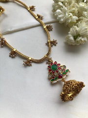 Kundan pendant with jhumka and bunch pearls chain-Silver Neckpiece-PL-House of Taamara