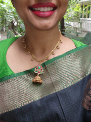 Kundan pendant with jhumka and bunch pearls chain-Silver Neckpiece-PL-House of Taamara