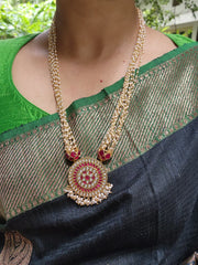 Kundan pendant with pearls bunch-Silver Neckpiece-PL-House of Taamara