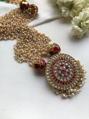 Kundan pendant with pearls bunch-Silver Neckpiece-PL-House of Taamara