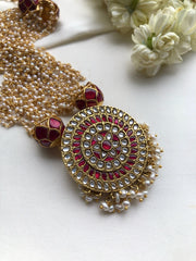Kundan pendant with pearls bunch-Silver Neckpiece-PL-House of Taamara