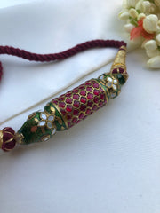 Kundan rajwadan style intricate enamel work thread Choker-Silver Neckpiece-PL-House of Taamara