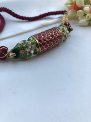 Kundan rajwadan style intricate enamel work thread Choker-Silver Neckpiece-PL-House of Taamara