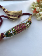 Kundan rajwadan style intricate enamel work thread Choker-Silver Neckpiece-PL-House of Taamara
