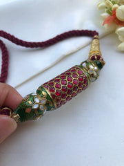 Kundan rajwadan style intricate enamel work thread Choker-Silver Neckpiece-PL-House of Taamara