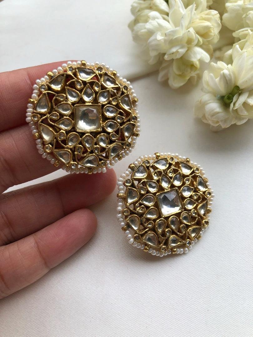 Kundan round earrings-Earrings-PL-House of Taamara