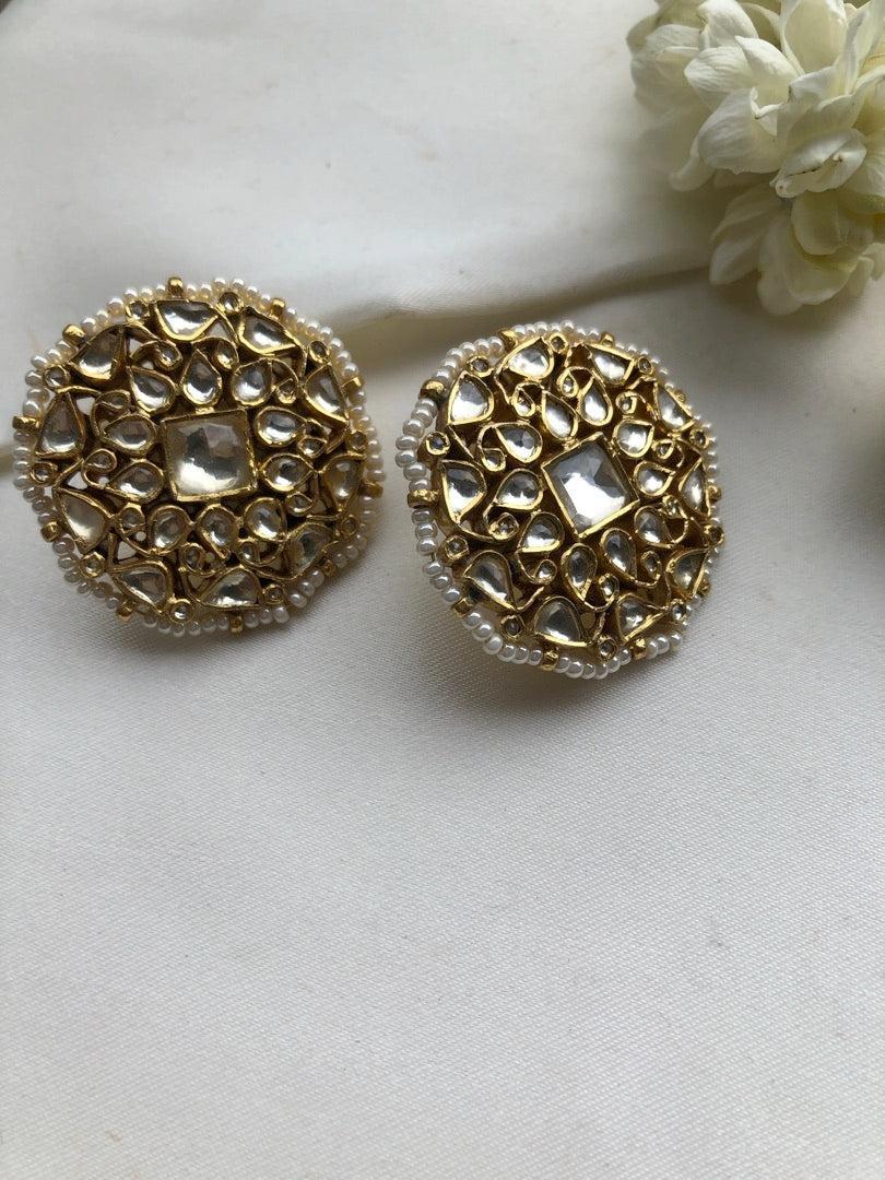 Kundan round earrings-Earrings-PL-House of Taamara