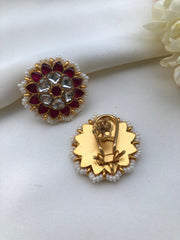 Kundan round earrings with pearls around-Earrings-PL-House of Taamara