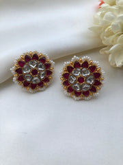 Kundan round earrings with pearls around-Earrings-PL-House of Taamara