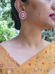 Kundan round earrings with pearls around-Earrings-PL-House of Taamara