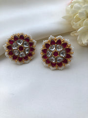 Kundan round earrings with pearls around-Earrings-PL-House of Taamara