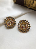 Kundan round earrings with ruby stone-Earrings-PL-House of Taamara