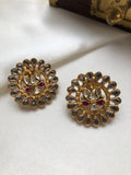 Kundan round earrings with ruby stone-Earrings-PL-House of Taamara