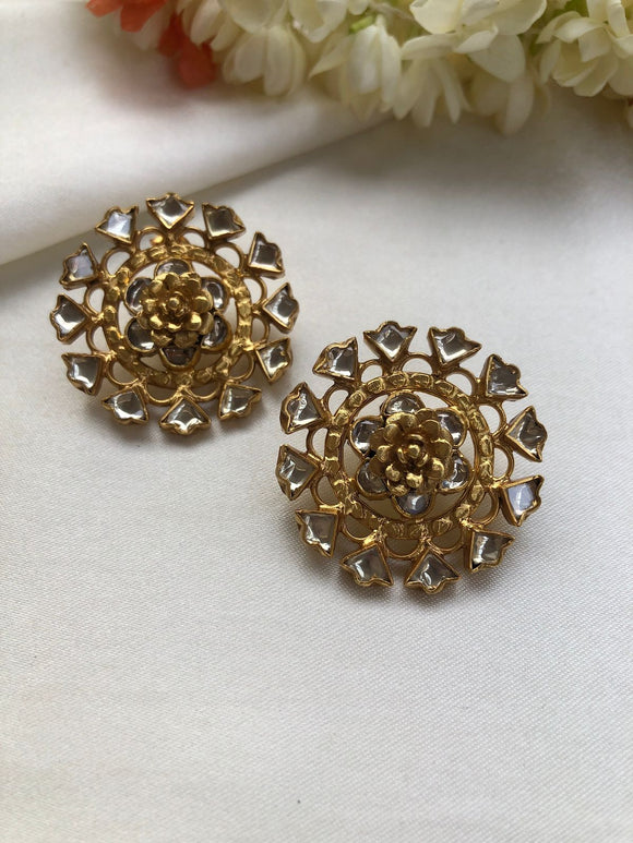 Kundan round flower earrings-Earrings-PL-House of Taamara