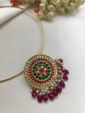 Kundan round pendant with hasli-Silver Neckpiece-PL-House of Taamara