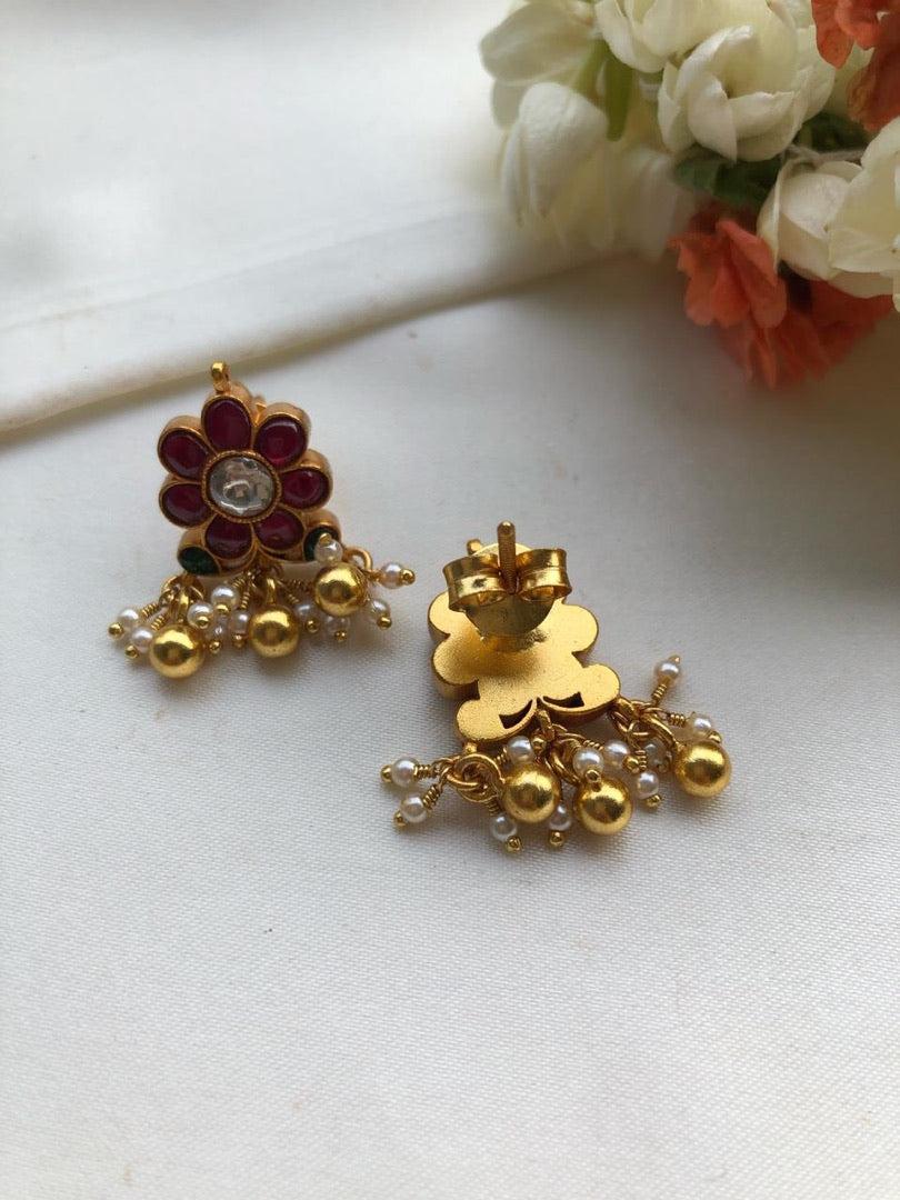 Kundan ruby and green earrings-Earrings-PL-House of Taamara