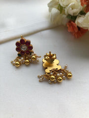 Kundan ruby and green earrings-Earrings-PL-House of Taamara