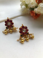 Kundan ruby and green earrings-Earrings-PL-House of Taamara