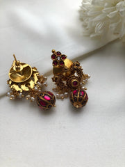 Kundan ruby bead antique style earrings-Earrings-PL-House of Taamara
