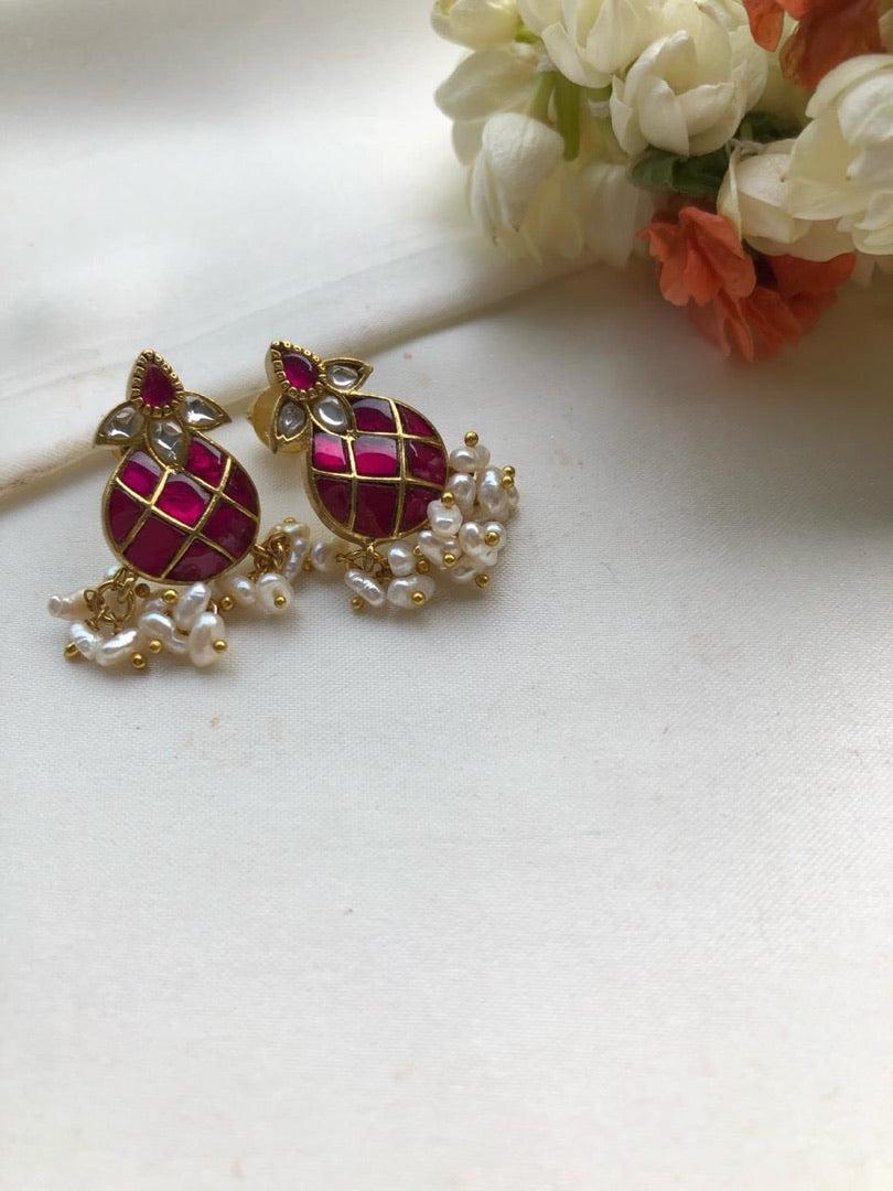 Kundan ruby earrings-Earrings-PL-House of Taamara