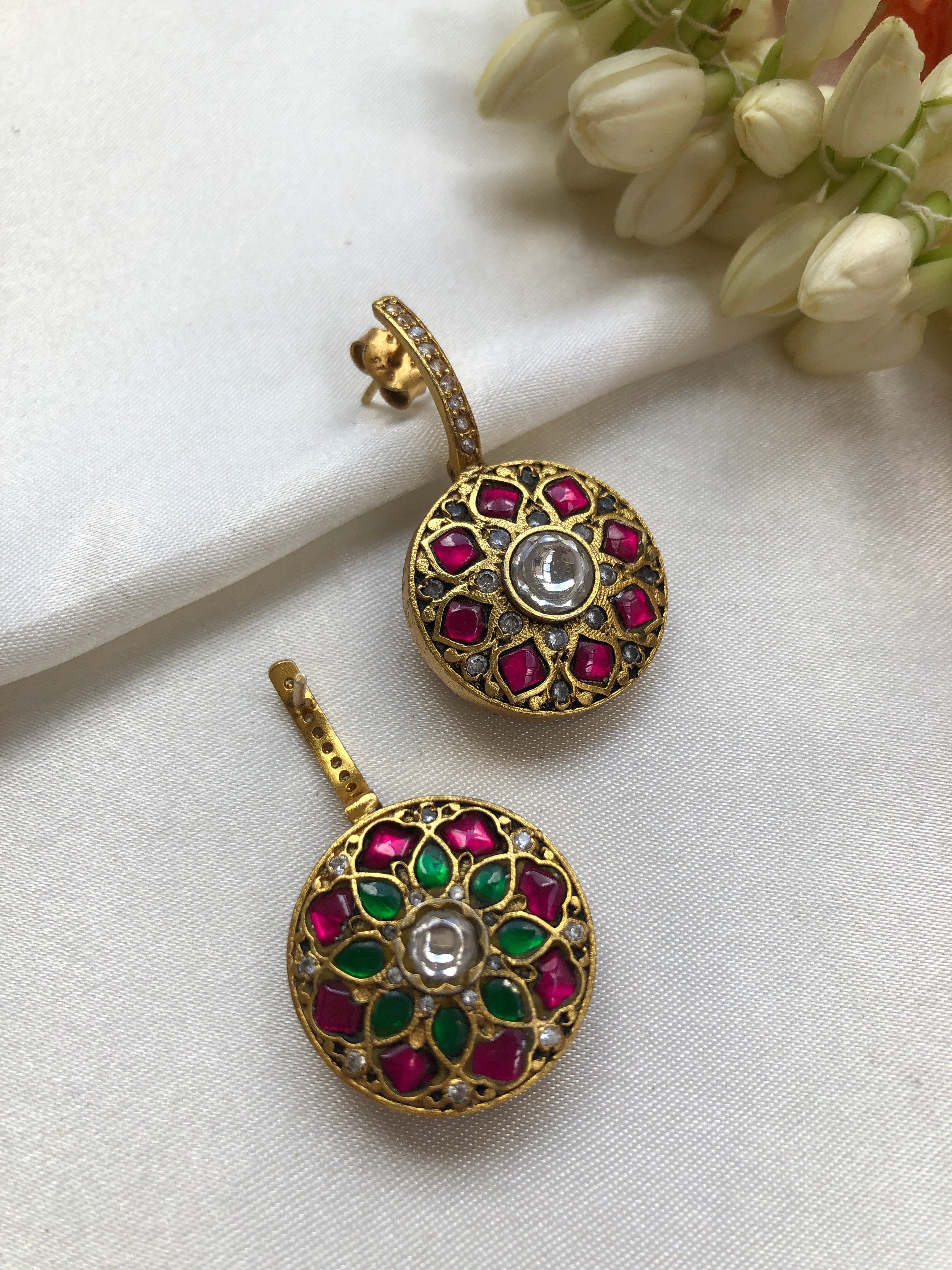 Kundan & ruby earrings earrings-Earrings-PL-House of Taamara