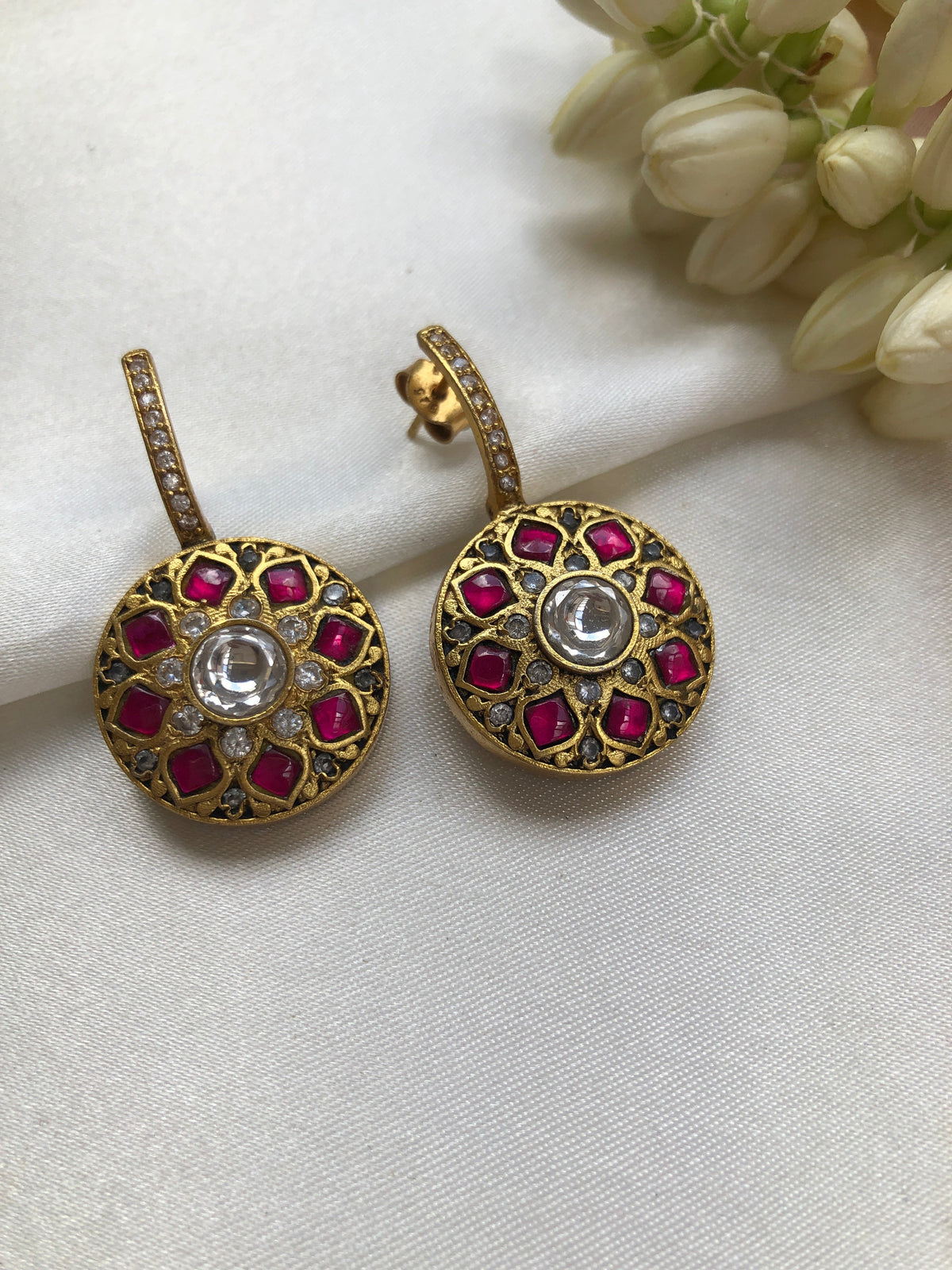 Kundan & ruby earrings earrings-Earrings-PL-House of Taamara