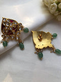 Kundan ruby earrings with green beads and pearls-Earrings-PL-House of Taamara