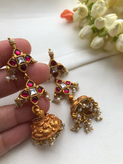 Kundan ruby earrings with jhumkas-Earrings-PL-House of Taamara