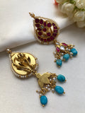 Kundan ruby earrings with turquoise drops-Earrings-PL-House of Taamara