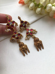 Kundan ruby earrings with vintage style taali drop-Earrings-PL-House of Taamara