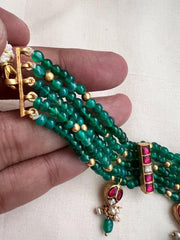 Kundan, ruby & emerald choker stringed with green onyx beads-Silver Neckpiece-CI-House of Taamara