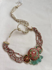 Kundan, ruby & emerald choker with pearls and jade beads-Silver Neckpiece-CI-House of Taamara