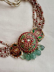 Kundan, ruby & emerald choker with pearls and jade beads-Silver Neckpiece-CI-House of Taamara