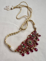 Kundan, ruby & emerald choker with pearls and ruby beads-Silver Neckpiece-CI-House of Taamara